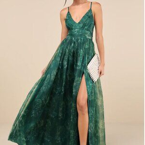 Lulus Romance That Wows Green Floral Print Organza Maxi Dress